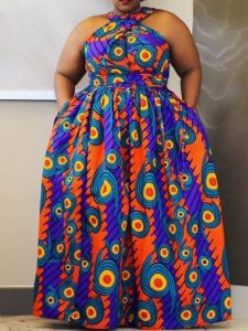 short sleeve ankara maxi gown for plus size ladies