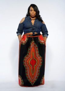 jeans crop top with long maxi skirt for plus size ladies