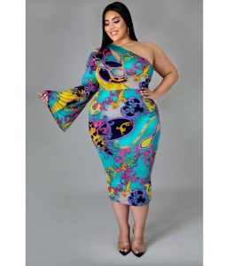 one sleeve, stylish ankara gown style for plus size, curvy young ladies