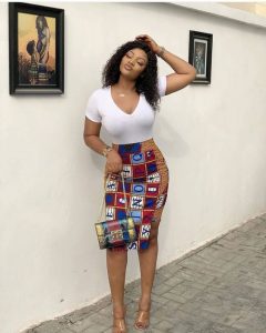 stylish ankara short high waist pencil skirt with top for curvy, busty ladies, office skirt style