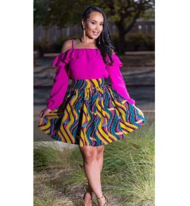 classy ladies short flay skirt with long sleeve, off shoulder blouse style