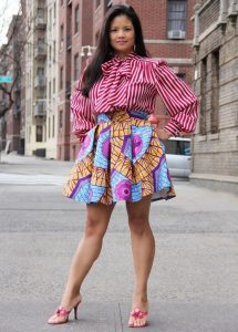 ankara long sleeve blouse with short flay skirt style