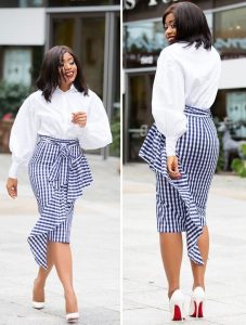 unique ankara high waist pencil skirt with long sleeve blouse, church and office fashion styles