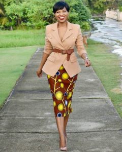 gorgeous ankara pencil skirt, worn with suit and waist belt