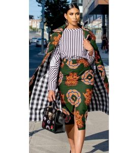 unique high waist pencil skirt with top and long ankara jacket