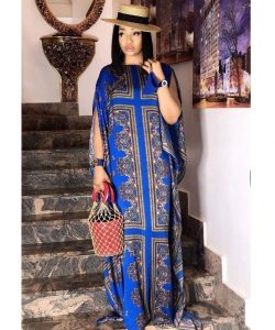 stylish long ankara gown with hat for church and wedding