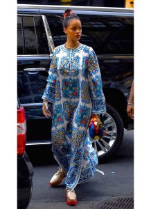 rihanna spotted in long ankara gown, celebrity style