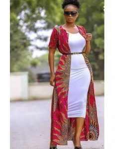 long ankara gown with long jacket for curvy ladies