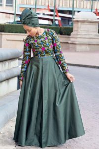 long plain and pattern ankara maxi gown for young ladies