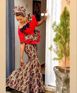 cute ankara peplum blouse with long mermaid skirt for church and wedding