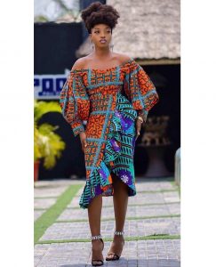 short off shoulder ankara gown for wedding and church