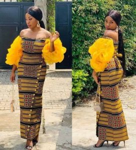 stylish ankara long gown for young ladies, church, wedding