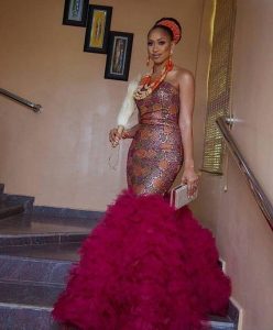 sleeveless ankara lace gown for traditional wedding