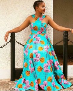 short sleeve ankara maxi gown for young ladies