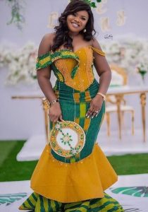 hot kente african print long gown for wedding