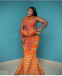 ankara peplum blouse with long mermaid skirt for young ladies