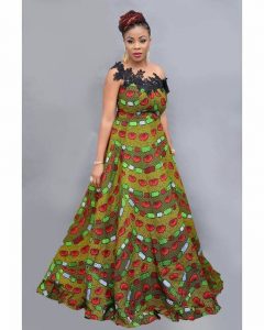 short sleeve long ankara maxi gown for young ladies