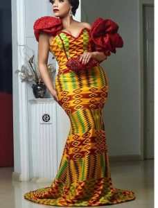 kente plus lace gown for traditional wedding
