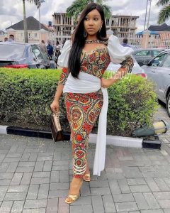 ankara long gown with short wrapper style