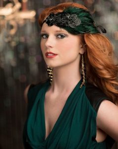 fascinator headpiece with a matching gown