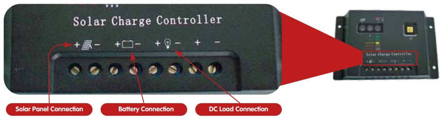 Charge controller connection terminals