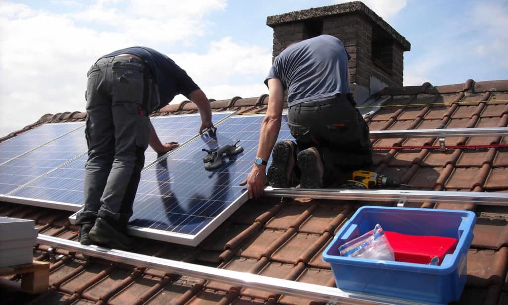 Solar panels mounted on rooftops