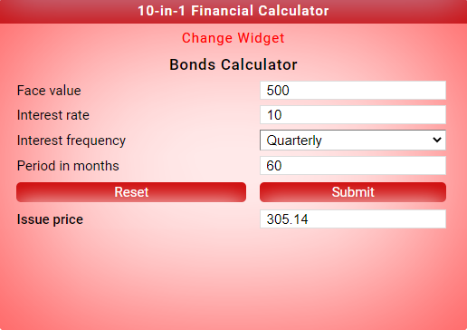 bond price calculator app - provide the required details and then press the submit button