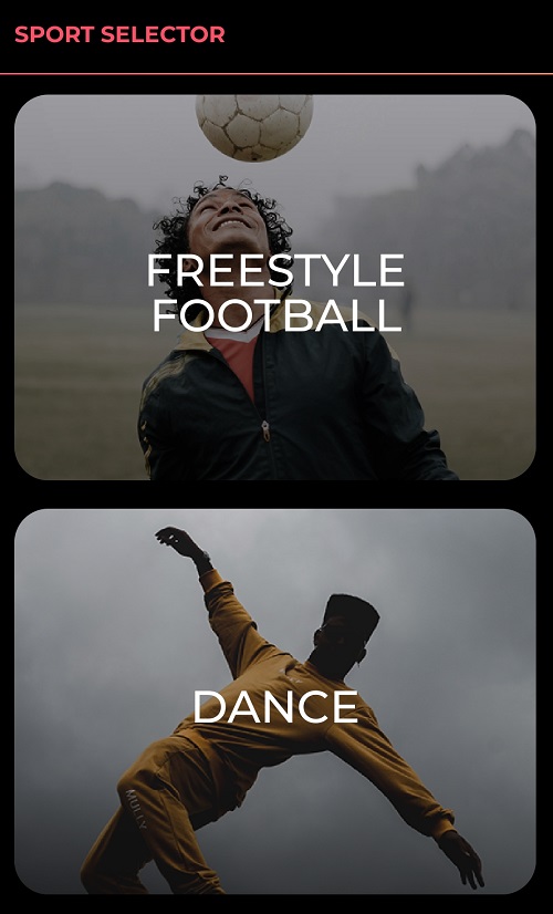 Dotmoovs app: Sports selector