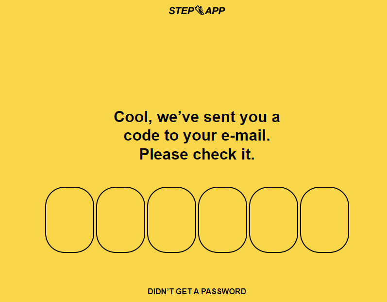 How to use the step app: Enter the verification code sent to your email