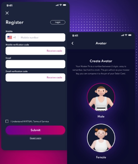 Wirtual app: Register and create avatar