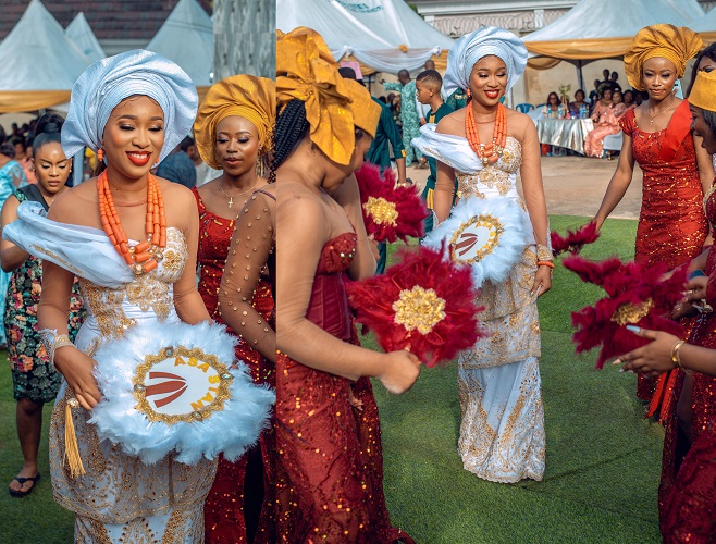 asastan traditional wedding styles 12 - the bride and her asoebi welcoming her visitors in grand style